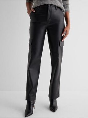 Express Faux Leather Cargo Pants - Black